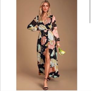 Lulus wondrous water lilies long sleeve maxi